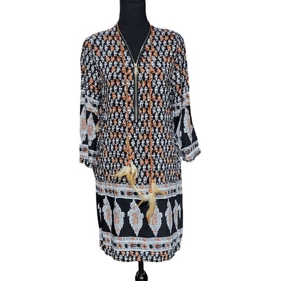 Kessley Lightweight Tribal Themed Mini-Dress, Size Small - Picture 1 of 10